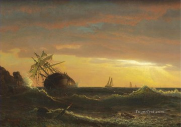 Artworks in 150 Subjects Painting - BEACHED SHIP American Albert Bierstadt marine seascape
